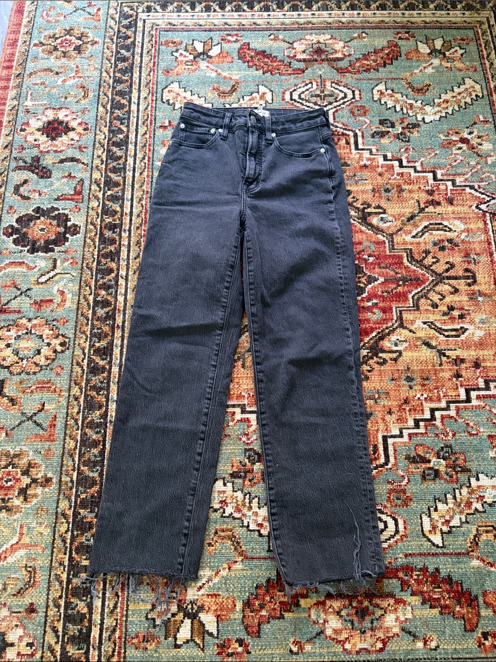 Madewell Black High-Rise Straight Leg Jeans with Raw Hem